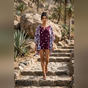 Floral High Low Blouse Burgundy Flowy Tunic Top Oversized